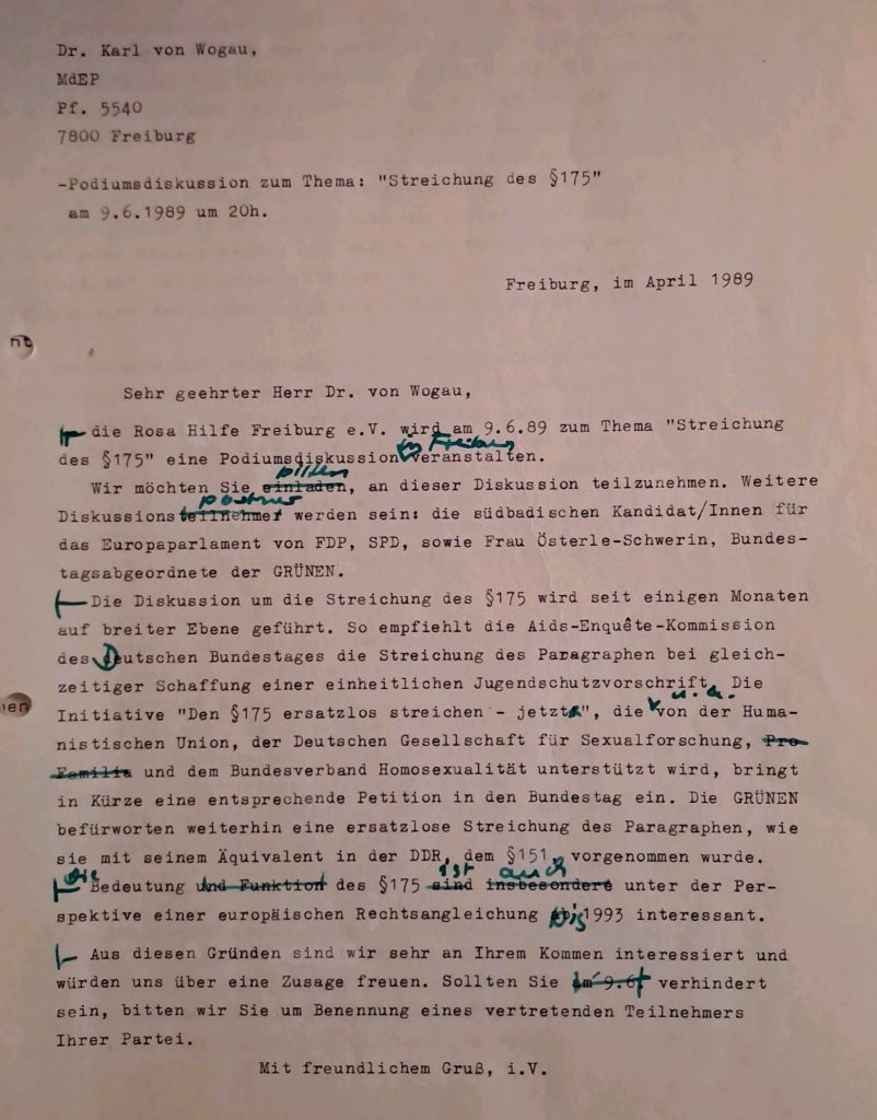 Briefentwurf auf Rosa Briefpapier, Text siehe Beitrag