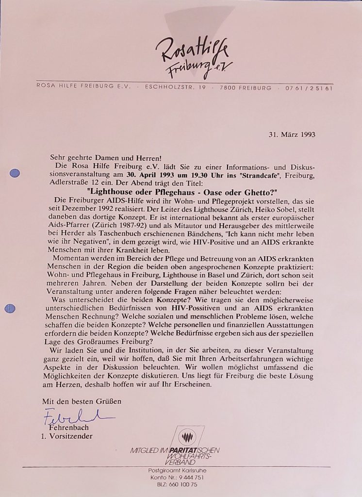 rosa Briefseite mit Rosa Hilfe Logo oben