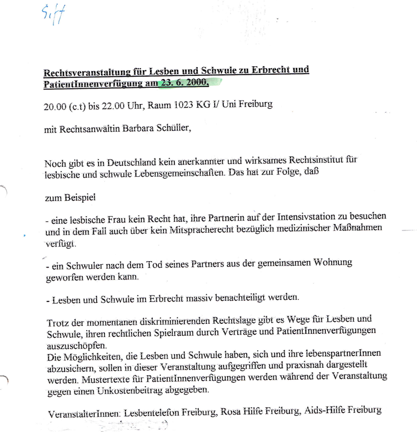 Ankündigung der Veranstaltung, schlicht getippter Text, s. Beitrag
