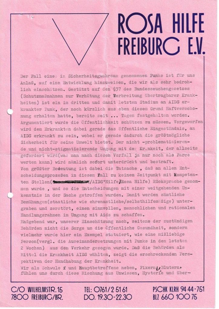 Protestschreiben der Rosa Hilfe, Text siehe angehängte PDF