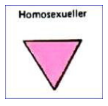 Ein auf der Spitze stehendes Rosa Dreieck, darüber steht Homosexueller