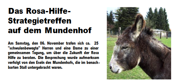 Überschrift Sif Artikel zum Strategietreffen auf dem Mundenhof, daneben foto von einem Esel auf einer grünen Wiese