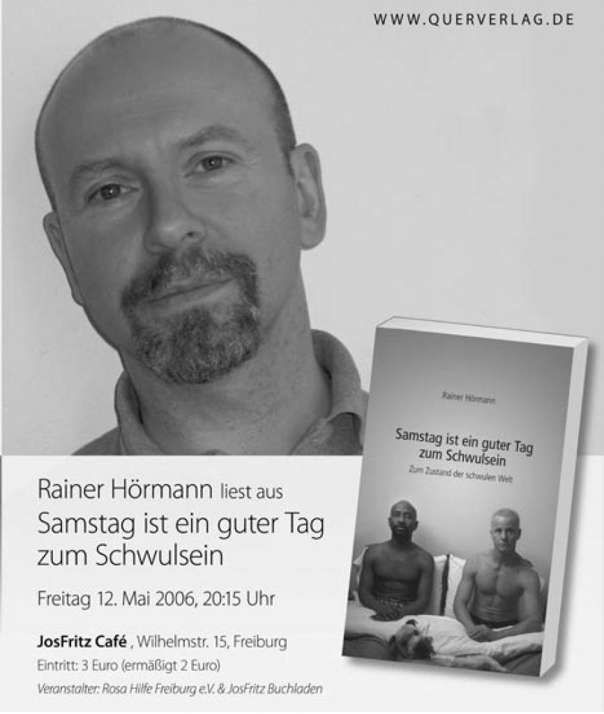 Anzeige zur Lesung, zeigt den Autor im Portrait, das Cover des gelesenen Buches und die Daten zur Veranstaltung.